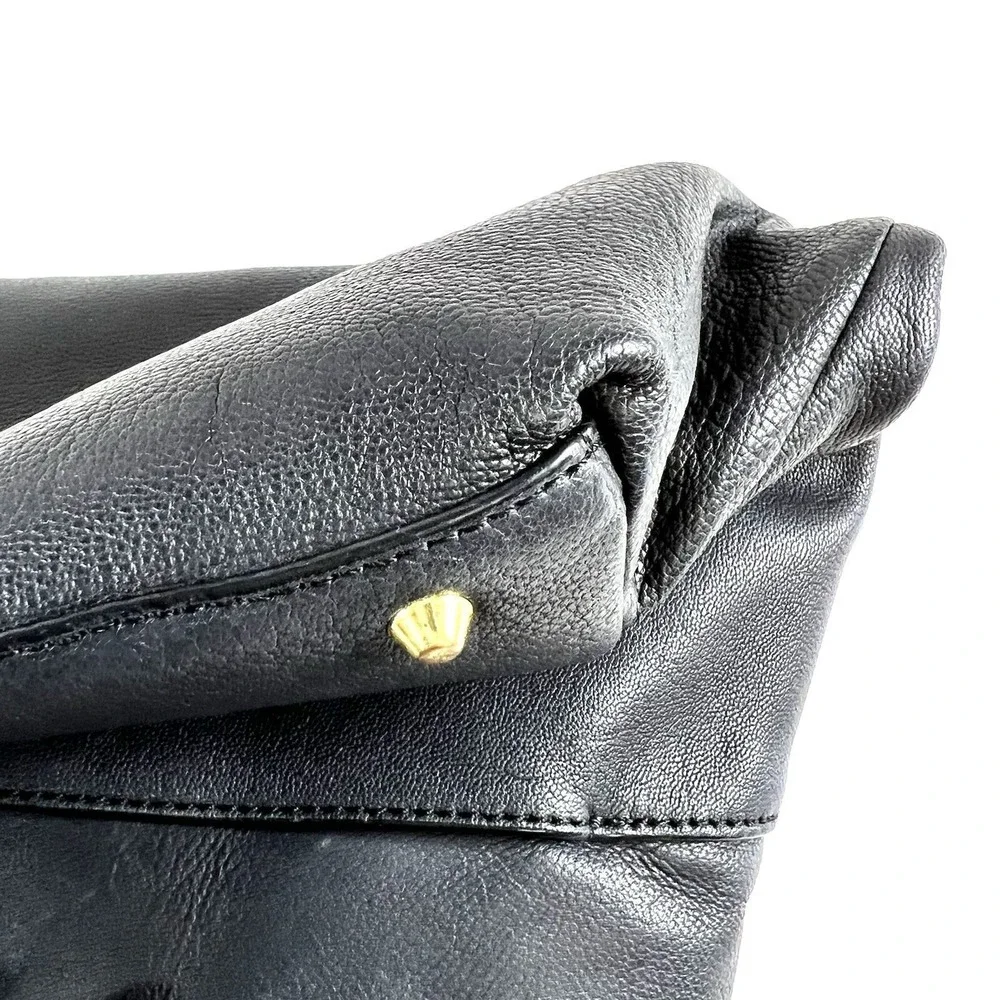DKNY Karen Large Black‎ Leather Drawstring Shoulder Tote Bag Gold Hardware
